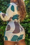 Green Fashion Casual Print Bandage V Neck Long Sleeve Two Pieces