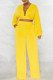 Yellow Fashion Casual Solid Patchwork V Neck Long Sleeve Two Pieces