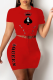 Burgundy Casual Print Frenulum O Neck Short Sleeve Two Pieces
