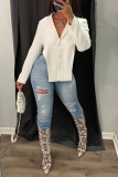 White Fashion Sexy Casual Solid Patchwork Asymmetrical Turndown Collar Outerwear