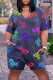 Grey Fashion Casual Letter Print Patchwork V Neck Regular Romper