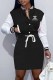Black Fashion Casual Print Patchwork Letter Mandarin Collar One Step Skirt Dresses