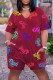 Burgundy Fashion Casual Letter Print Patchwork V Neck Regular Romper