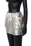 Silver Fashion Sexy Solid Patchwork Regular High Waist Conventional Solid Color Bottoms