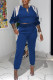 Blue Casual Solid Tassel Patchwork V Neck Long Sleeve Two Pieces