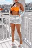 Silver Fashion Sexy Solid Patchwork Regular High Waist Conventional Solid Color Bottoms