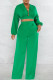 Green Fashion Casual Solid Patchwork V Neck Long Sleeve Two Pieces