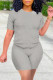 Grey Fashion Casual Solid Patchwork O Neck Short Sleeve Two Pieces