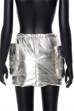 Silver Fashion Sexy Solid Patchwork Regular High Waist Conventional Solid Color Bottoms