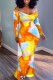 Orange Fashion Casual Print Patchwork V Neck Long Sleeve Dresses