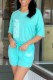 Light Blue Fashion Casual Print Letter O Neck Short Sleeve Two Pieces