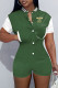 Green Fashion Street Print Letter Mandarin Collar Rompers