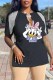 Black Fashion Casual Character Tassel V Neck T-Shirts