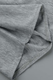 Grey Casual Solid Patchwork O Neck Short Sleeve Two Pieces