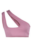 Pink Fashion Sexy Solid Asymmetrical One Shoulder Tops