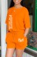 Orange Fashion Casual Print Letter O Neck Short Sleeve Two Pieces