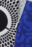 Blue Elegant Print Patchwork Off the Shoulder A Line Dresses