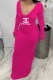 Rose Red Fashion Sexy Print Letter V Neck One Step Skirt Dresses
