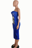 Red Sexy Print Patchwork Strapless One Step Skirt Dresses
