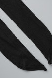 Black Fashion Sexy Solid Tassel Bandage Patchwork V Neck Short Sleeve Two Pieces
