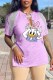 Light Pink Fashion Casual Character Tassel V Neck T-Shirts