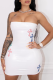 White Sexy Print Patchwork Strapless Pencil Skirt Dresses