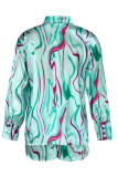 Purple Casual Print Patchwork Buckle Turndown Collar Long Sleeve Two Pieces