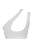 White Fashion Sexy Solid Asymmetrical One Shoulder Tops