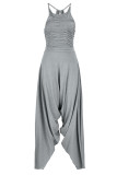 Milky Casual Solid Patchwork Fold O Neck Sleeveless Two Pieces