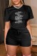 Black Fashion Casual Print Letter O Neck Short Sleeve Two Pieces
