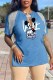 Blue Fashion Casual Character Tassel V Neck T-Shirts