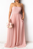 Pink Sexy Casual Solid Backless Strapless Regular Jumpsuits