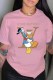 Pink Fashion Casual Character Letter O Neck T-Shirts
