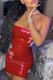 Red Sexy Print Patchwork Strapless Pencil Skirt Dresses