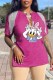 Pink Fashion Casual Character Tassel V Neck T-Shirts