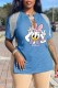 Blue Fashion Casual Character Tassel V Neck T-Shirts