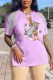 Light Pink Fashion Casual Character Tassel V Neck T-Shirts