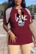 Burgundy Fashion Casual Character Tassel V Neck T-Shirts