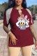 Burgundy Fashion Casual Character Tassel V Neck T-Shirts