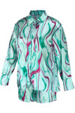 Purple Casual Print Patchwork Buckle Turndown Collar Long Sleeve Two Pieces