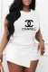 White Fashion Elegant Print Letter O Neck Short Sleeve Two Pieces