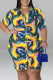 Yellow Casual Print Patchwork Buckle Turndown Collar Shirt Dress Plus Size Dresses