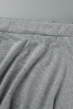 Grey Casual Solid Patchwork O Neck Short Sleeve Two Pieces