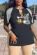 Black Fashion Casual Character Tassel V Neck T-Shirts