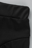 Black Fashion Sexy Solid Tassel Bandage Patchwork V Neck Short Sleeve Two Pieces