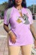 Light Pink Fashion Casual Character Tassel V Neck T-Shirts