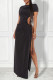 Black Sexy Solid Bandage Hollowed Out Patchwork Slit O Neck Straight Dresses