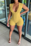 Red Sexy Solid Patchwork V Neck Regular Rompers