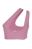 Pink Fashion Sexy Solid Asymmetrical One Shoulder Tops