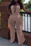 Purple Fashion Sexy Solid Hollowed Out Backless Halter Sleeveless Two Pieces